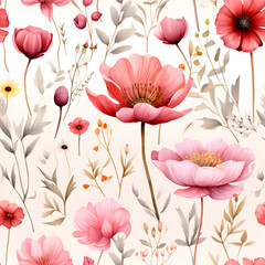 Seamless pattern with poppies. Hand-drawn. 