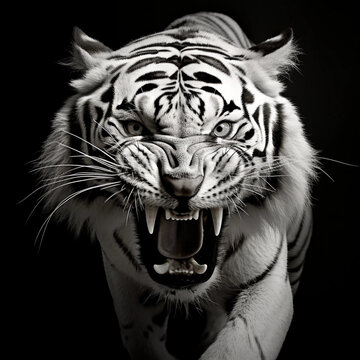 The Head of a Growling White Tiger