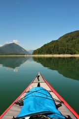 kayak first person view on a lake 