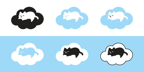 Obraz premium cat vector black kitten sleeping cloud pillow icon calico neko pet breed doodle cartoon character symbol stamp tattoo scarf illustration isolated design