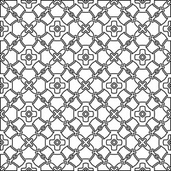 Abstract background with figures from lines. black and white pattern for web page, textures, card, poster, fabric, textile. Monochrome graphic repeating design.

