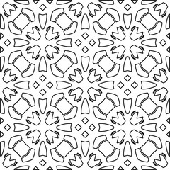 Abstract background with figures from lines. black and white pattern for web page, textures, card, poster, fabric, textile. Monochrome graphic repeating design.