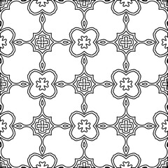 Abstract background with figures from lines. black and white pattern for web page, textures, card, poster, fabric, textile. Monochrome graphic repeating design.