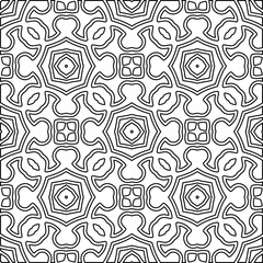 Abstract background with figures from lines. black and white pattern for web page, textures, card, poster, fabric, textile. Monochrome graphic repeating design.