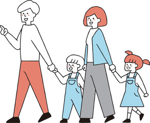 手を繋いで歩く親子