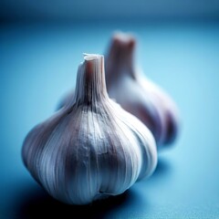 Garlic on the blue background
