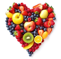 mix fruit heart shape with copy space area isolated in white background