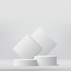 Abstract background with white color geometric 3d podiums. Vector