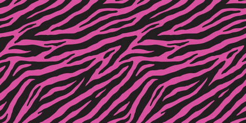 Pink zebra or tiger seamless pattern. Vector illustration. Apparel clothing fabric background. - 634564952