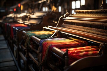 Stitching Narratives in Threads: Traditional Textile Looms in Motion, Enriching Fabrics with Intricate Patterns