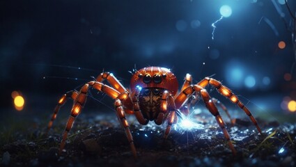 Spider with beautiful eyes and sparkly light