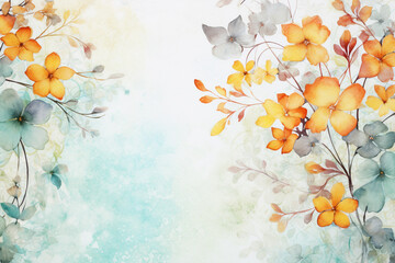 Yellow and blue watercolor flower background
