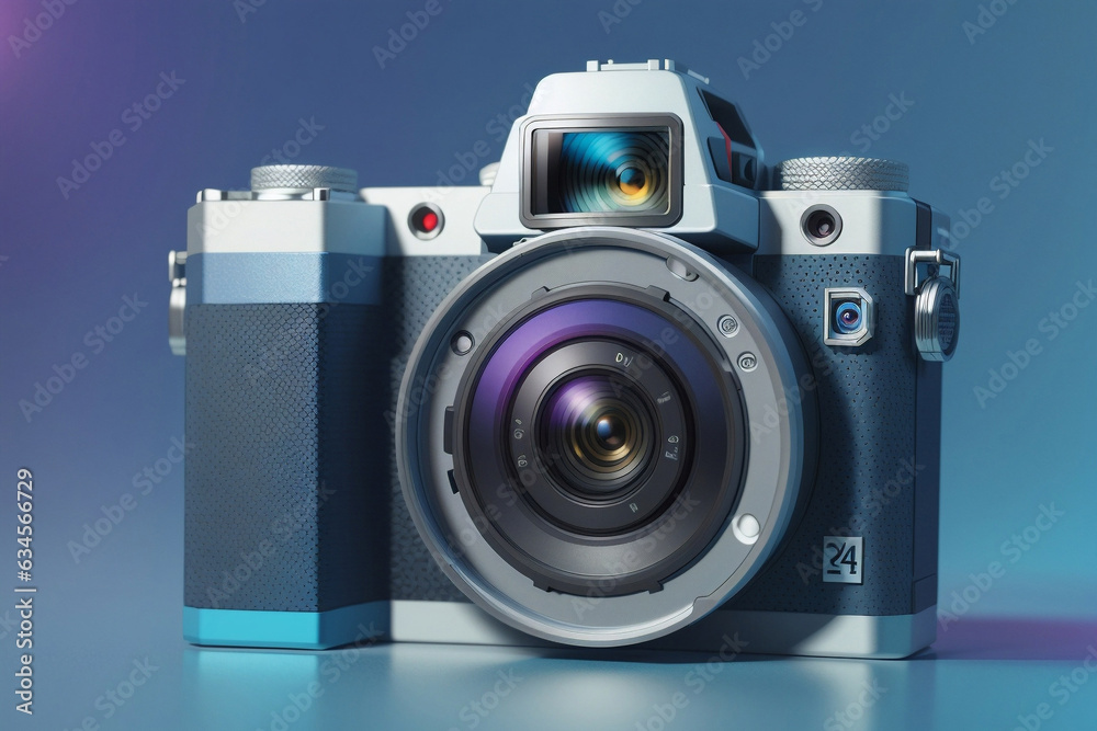 Wall mural 3d style photo camera photography app icon isolated with colorful background by generative ai