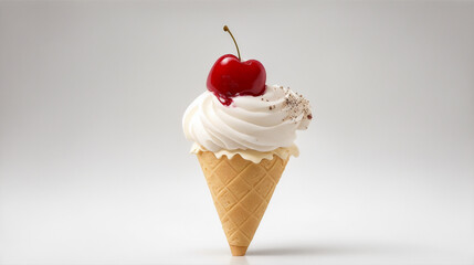 Delicious picture ice cream cone and a white chocolate with cherry by Generative AI