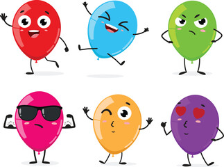 Colorful cartoon balloons character set, isolated on white background	
