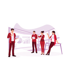 A group of business people plan a business strategy. Collaboration is the key to the best results. Trend Modern vector flat illustration