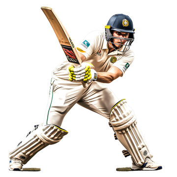 Cricket players wear protective equipment playing sports on a transparent background