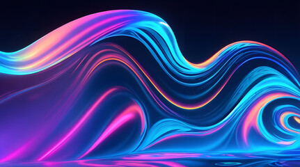 Abstract fluid iridescent holographic neon fluid curved wave in motion colorful background.3d render gradient design elements for posters, banners, wallpapers, backgrounds, and covers. Generative AI 