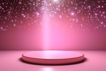 Pink podium 3d illustration background , mock up display with sparkle and glitter for beauty products or holiday event.