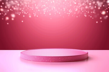 Pink podium 3d illustration background , mock up display with sparkle and glitter for beauty products or holiday event.