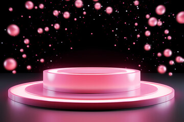 Pink podium 3d illustration background , mock up display with sparkle and glitter for beauty products or holiday event.