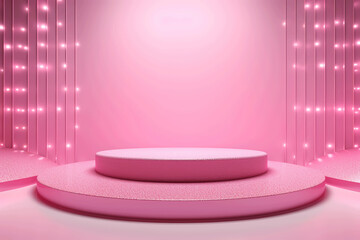 Pink podium 3d illustration background , mock up display with sparkle and glitter for beauty products or holiday event.
