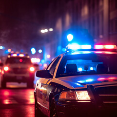 Obraz na płótnie Canvas Police cars at night city