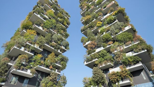Vertical Forest skyscraper with trees growing on balconies, Milan, Lombardy, Italy