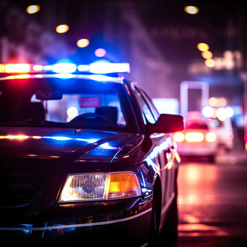 Police cars at night city