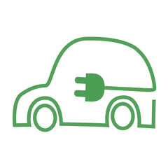 Electric car with plug icon symbol, EV car, Green hybrid vehicles charging point logotype, Eco friendly vehicle concept,