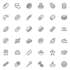 Bakery menu line icons set