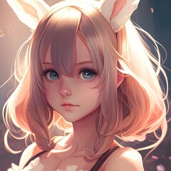 Adorable Cute bunny anime manga girl portrait of a teenager in japanese comic style