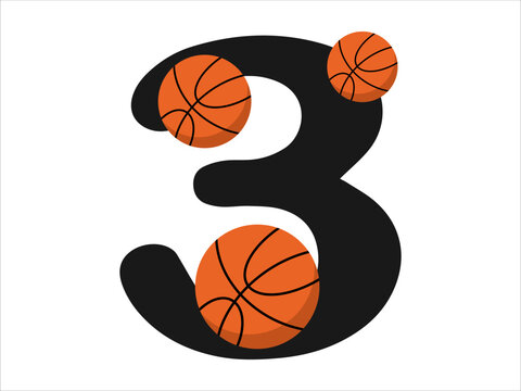 Basketball alphabet sport number 3 illustration