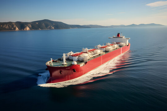 Liquefied natural gas ship cruising on the ocean