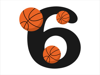 Basketball alphabet sport number 6 illustration