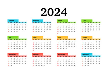 Calendar for 2024 isolated on a white background