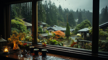 Rainy day seen from a window. Generative Ai