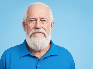 Obraz premium Photo senior man with beard and blue shirt and blue nose on isolated background by Generative AI