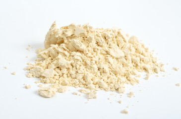 Food additiveAnimal protein powder. Heap on white background