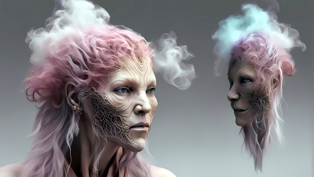 Weibliches, mystischen Wesen mit rosaroten Haaren. 