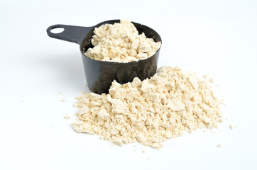 Food additiveAnimal protein powder. Heap on white background