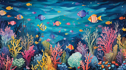 Naklejka na ściany i meble A beautiful illustration under the sea