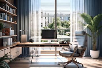 Contemporary workspace with modern desk, stylish chair, and tech essentials in a chic setting.
