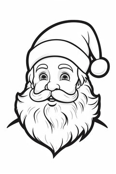 graphic black and white color drawing of Santa Claus on a white background
