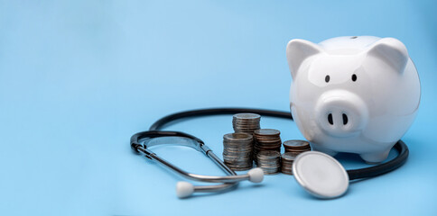 Financial Health Management Growth and Savings Concept with Piggy Bank and Money. Piggy Bank and...