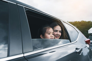 Summer vacation happy mother and daughter having fun. The concept of family on vacation and travel.