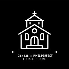 2D pixel perfect editable white church icon, isolated vector, building thin line illustration.