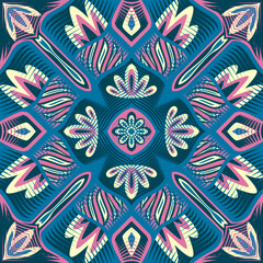 vector contemporary floral tribal scarf pattern on blue