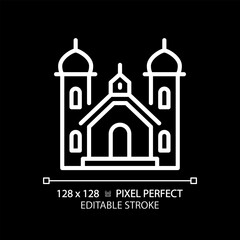 2D pixel perfect editable white religious building icon, isolated vector, thin line illustration.