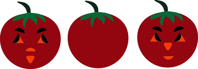 Mr Tomato character  set - face painted tomato. Vector illustration.